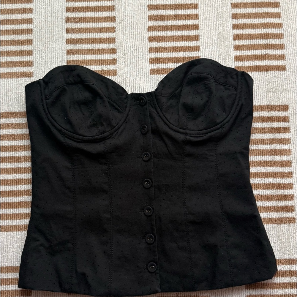 bebe Black Strapless Button-Front Bustier Top